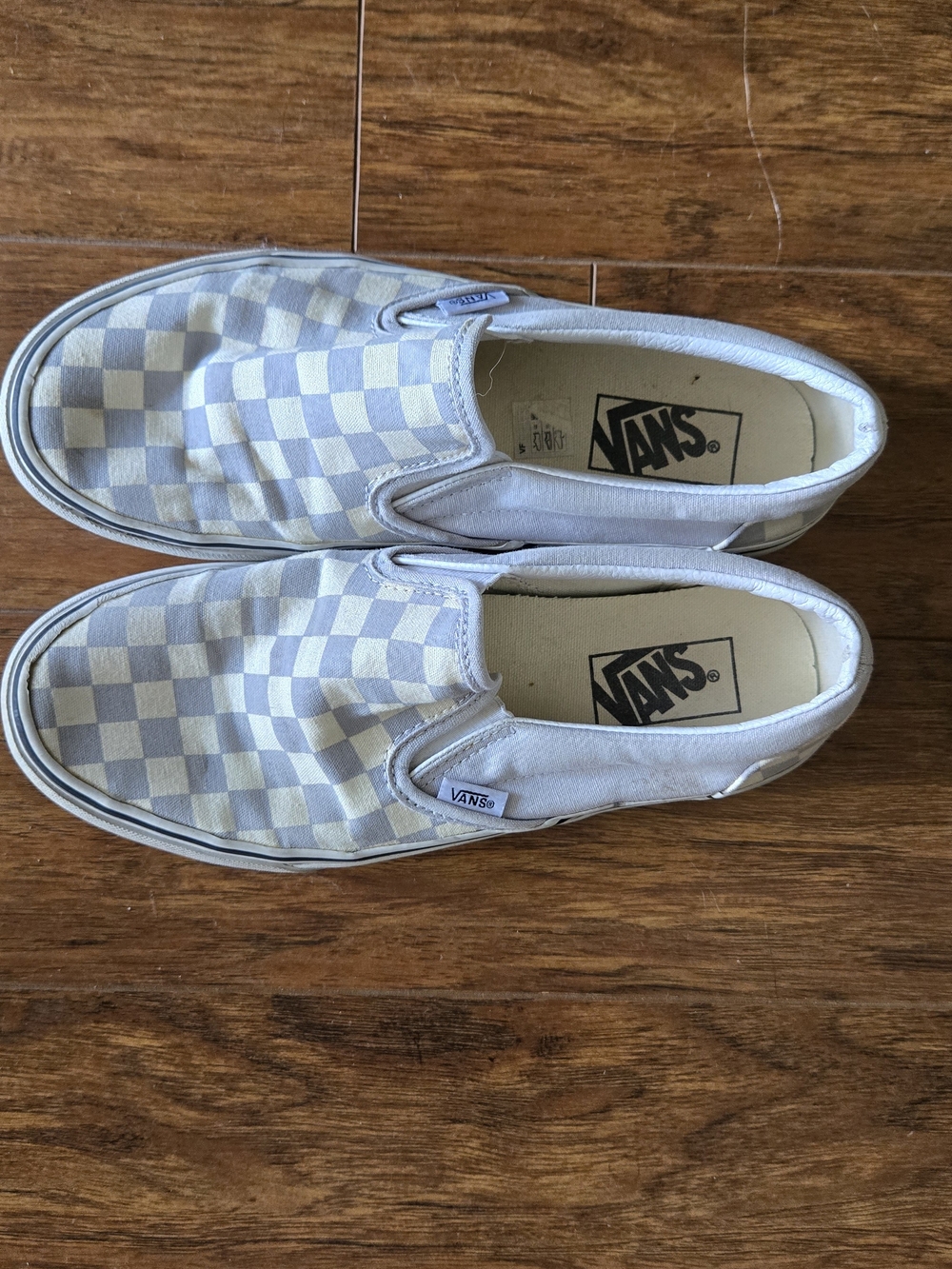 Vans Classic Slip-On Checkerboard Sneakers in Light Gray & White